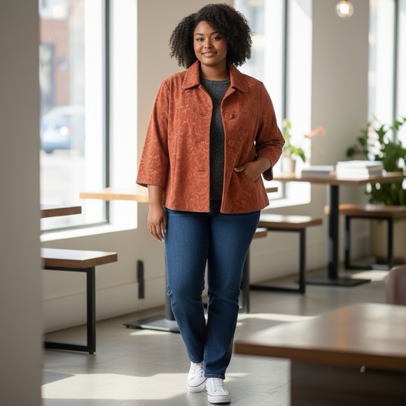R•Q•T Paisley Orange Cropped Large Button Blazer 2X - Picture 7 of 7